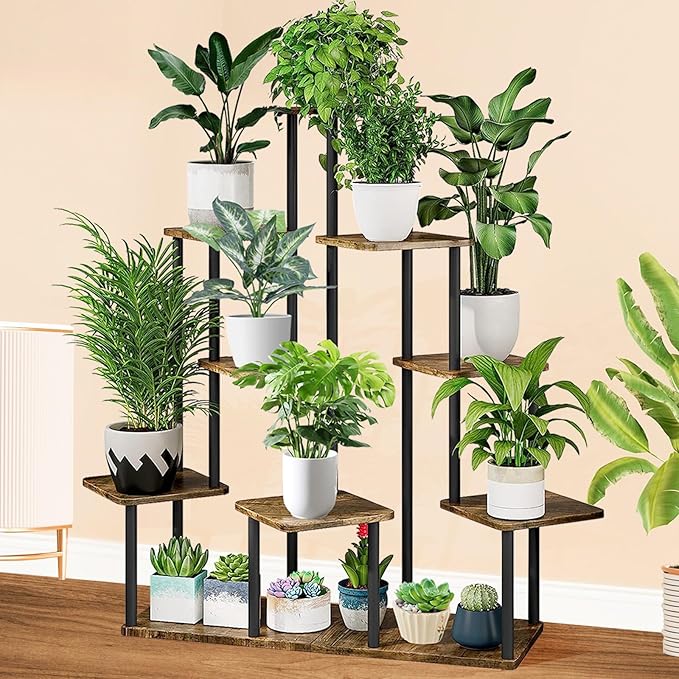 9 Tier Wood Tall Plant Stand Metal Rack Indoor, Planter Shelf Display Rack - Image 7