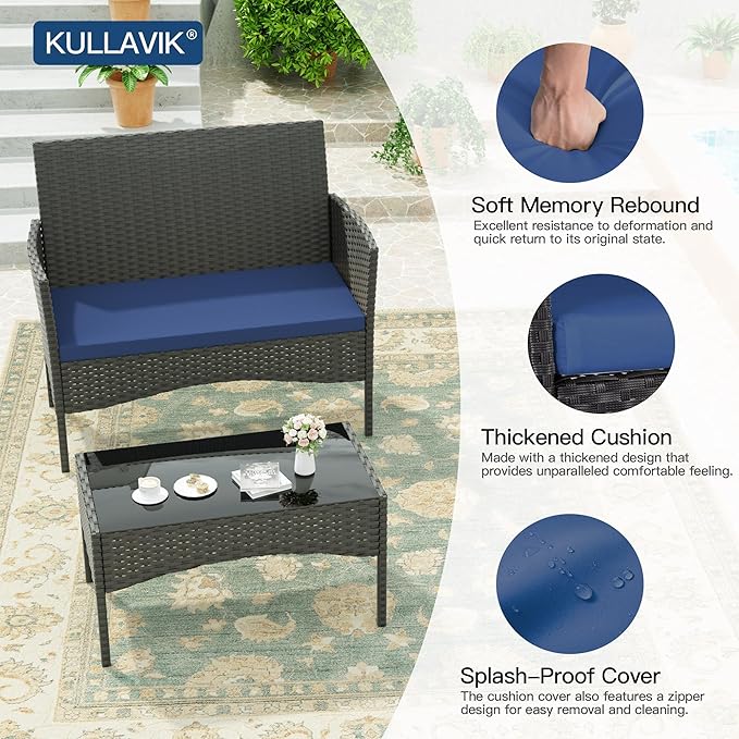 Kullavik 4 Pieces Outdoor Patio Furniture Set, PE Wicker Rattan Chairs Garden - Image 3