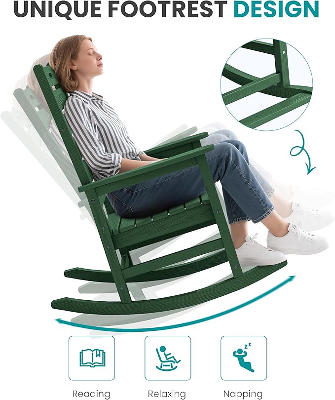 SERWALL Outdoor Rocking Chair Set of 4, Oversized HDPE Patio Rocking Chair - Image 7