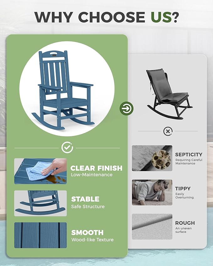 Oversized Outdoor Rocking Chairs Set of 2, High Back Outdoor Rocker Chair - Image 8