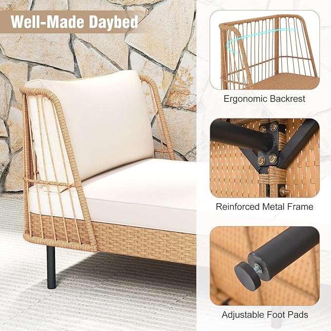 Tangkula Patio Rattan Daybed, Boho Outdoor Wicker Lounge Sofa - Image 6