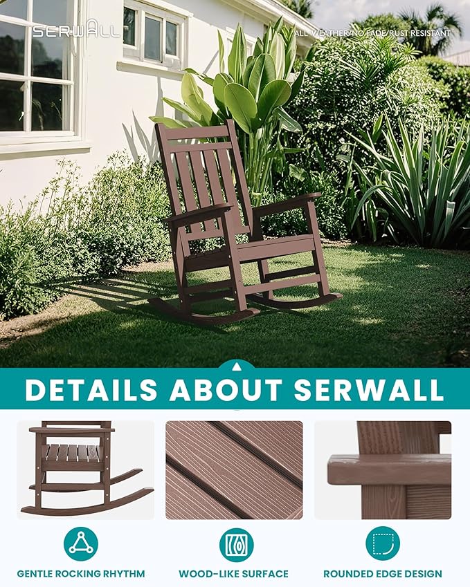 SERWALL HDPE Outdoor Rocking Chair Set of 6, Patio Rocking Chairs - Image 4