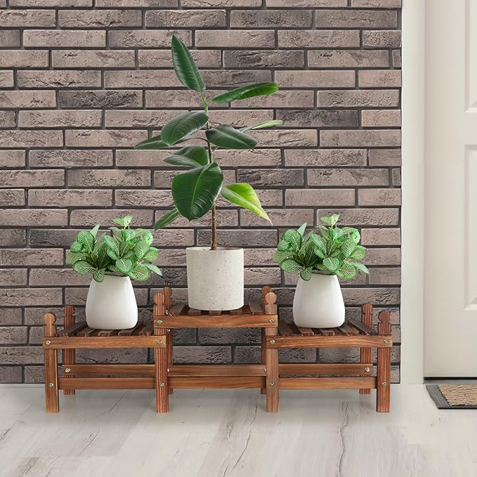 3 Tier Plant Stand Indoor, Wooden Low Plant Bench - Image 7