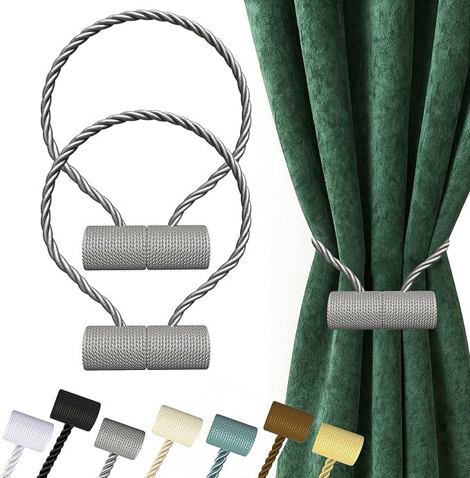 Hion Magnetic Curtain Tiebacks Grey 2pcs, Curtain Tiebacks Buckles Holdbacks by Hion