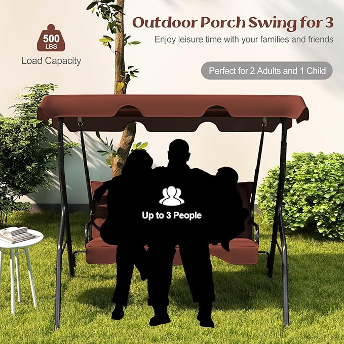 Tangkula 3 Person Porch Swing, Patio Swing - Image 3