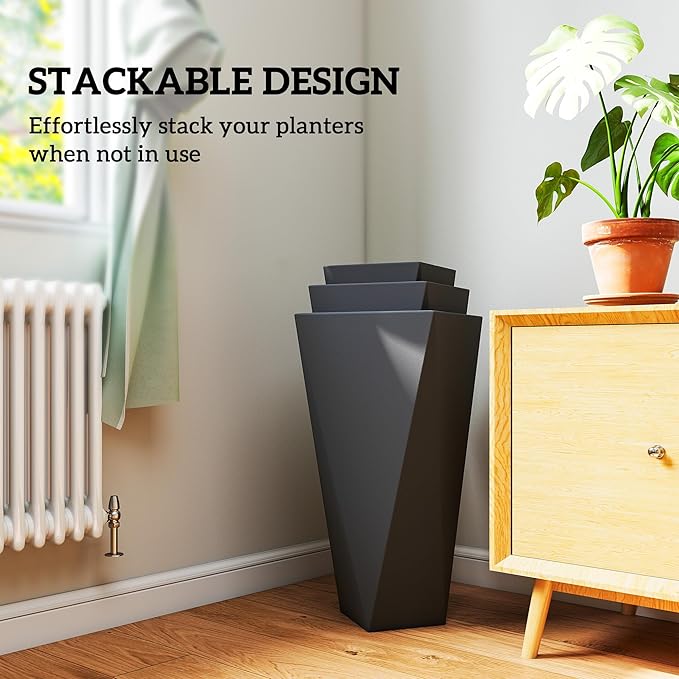 Outsunny Set of 3 Tall Planters, MgO Indoor Outdoor Planters - Image 6