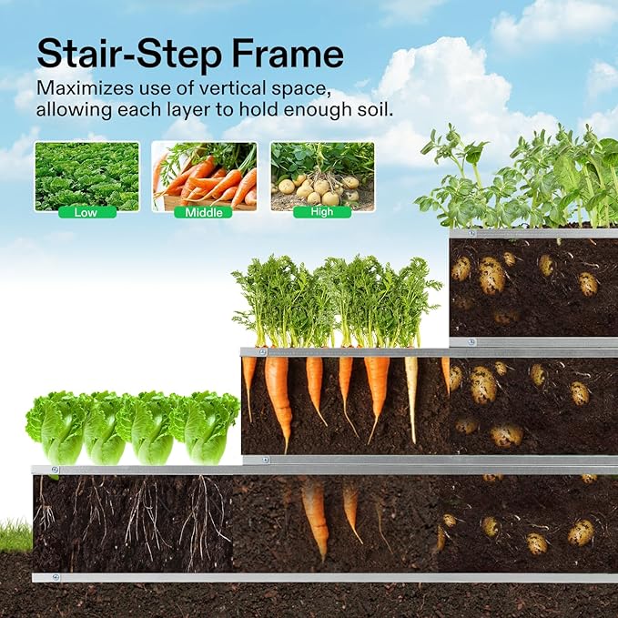 VIVOSUN 3-Tier Metal Raised Garden Bed, Vegetables and Herbs - Image 2