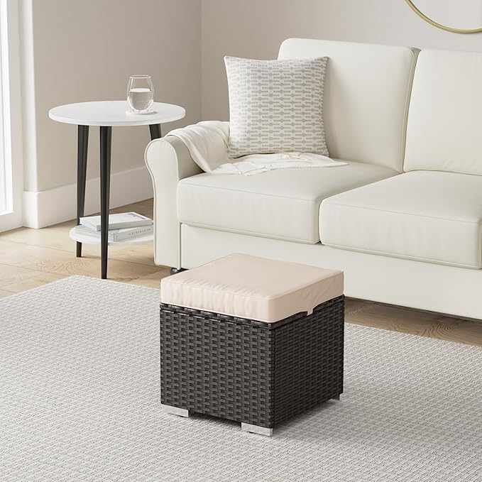 Best Choice Products Set of 2 Wicker Ottomans, Additional Seating, Side Table - Image 2