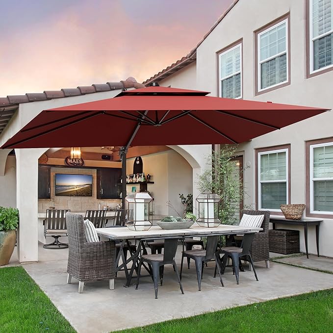 9x12FT Red Cantilever Outdoor Patio Umbrella - Image 3