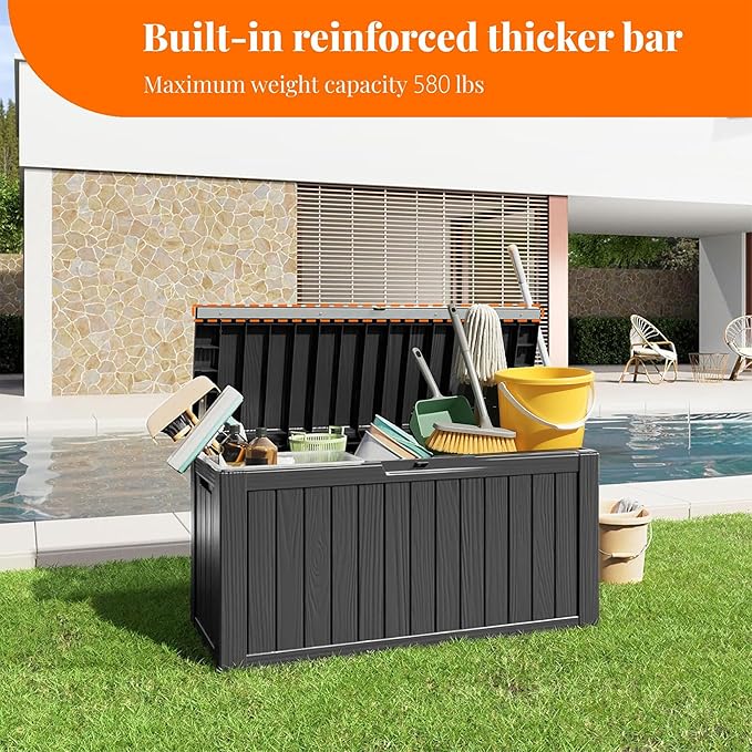90 Gallon Resin Deck Box, Lockable Patio Outdoor Storage Box - Image 7