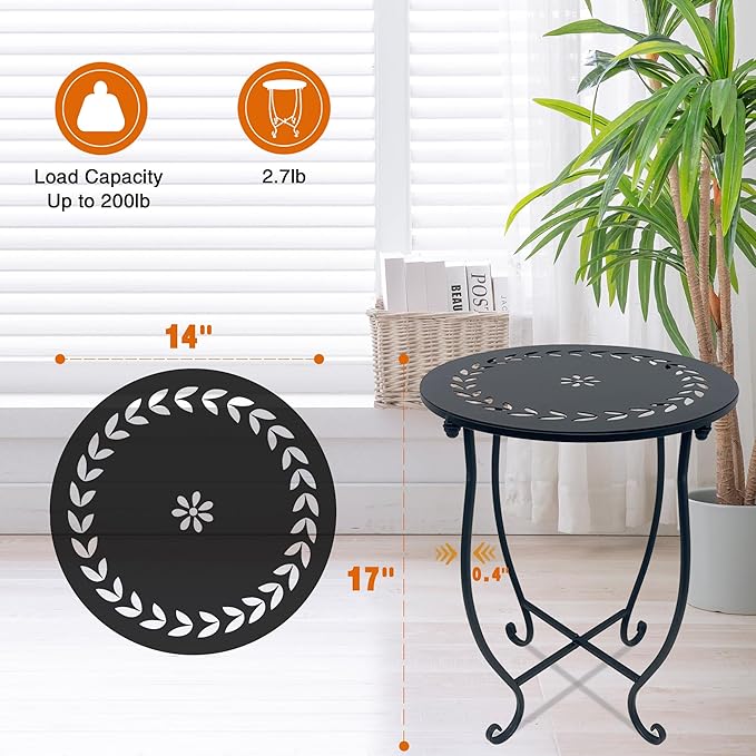 Indoor Outdoor Small Metal Round Side Table, 14 Inch Patio Coffee Bistro Table - Image 3