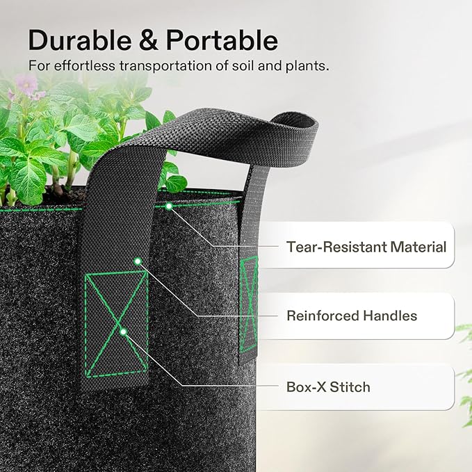 VIVOSUN 5-Pack 1 Gallon Heavy Duty Thickened Nonwoven Fabric Pots Grow Bags - Image 4