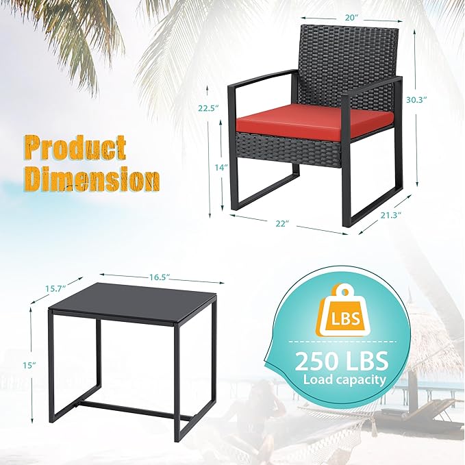 Flamaker 3 Pieces Wicker Patio Furniture Outdoor Modern Rattan Chair - Image 6