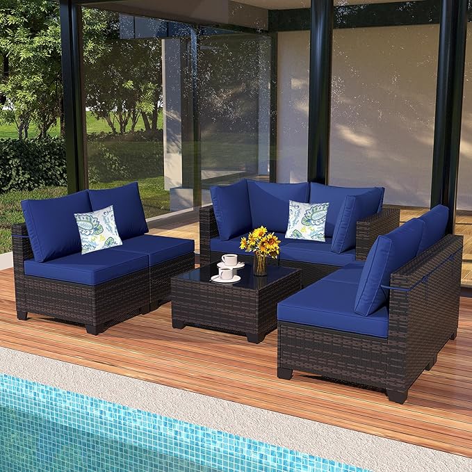 7 Pieces Outdoor Patio Furniture Set, Outdoor Wicker Sectional - Image 5