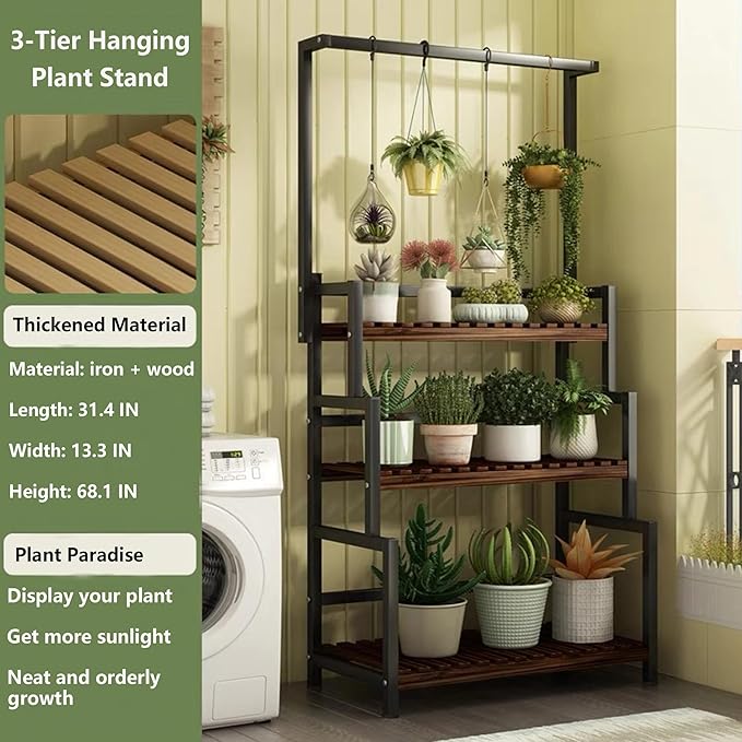 yeshine 3-Tier Hanging Plant Stand Indoor, 68 Inch Tall Metal Plant Shelf - Image 4