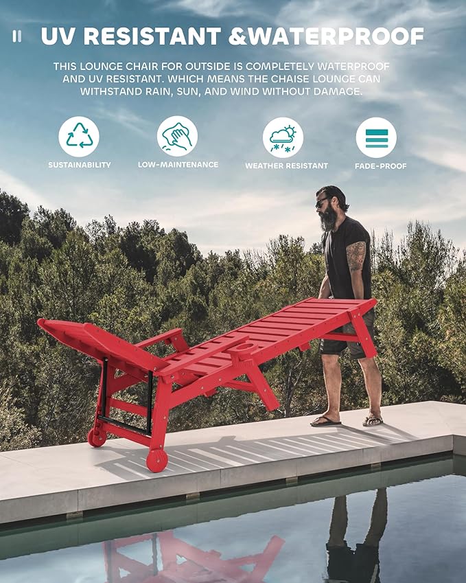 SERWALL Patio Chaise Lounge Chair, Poly Lounge Chair - Image 7