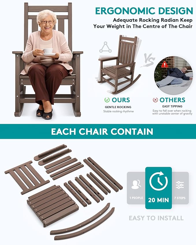 SERWALL Oversized Rocking Chair, Outdoor Rocking Chair - Image 5