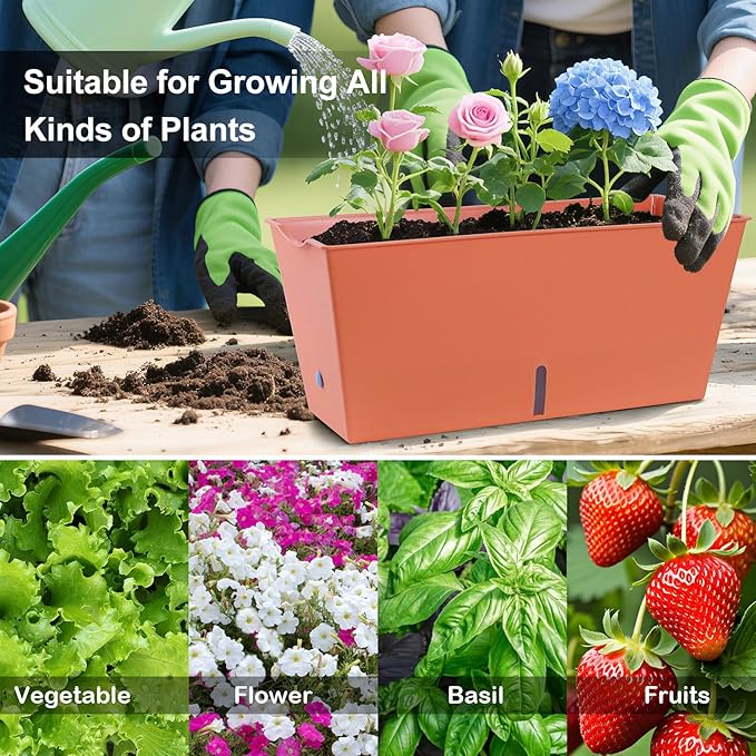 Window Box Planter 6 Pcs, 16.5 Inches Self Watering Rectangle Flower Plant Pots - Image 6