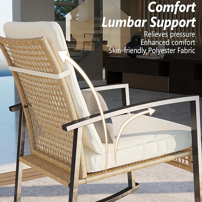 3 Piece Patio Rocking Chairs Set of 2, Outdoor Rocking Chair Bistro Set - Image 3
