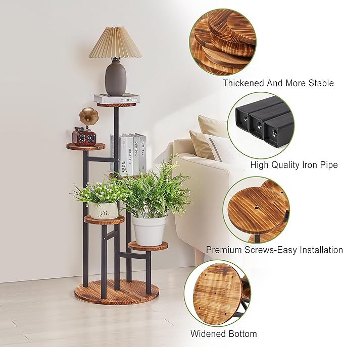 VECELO 5 Tier Plant Stand Indoor Outdoor, Tall Metal Wood Flower Shelf - Image 4