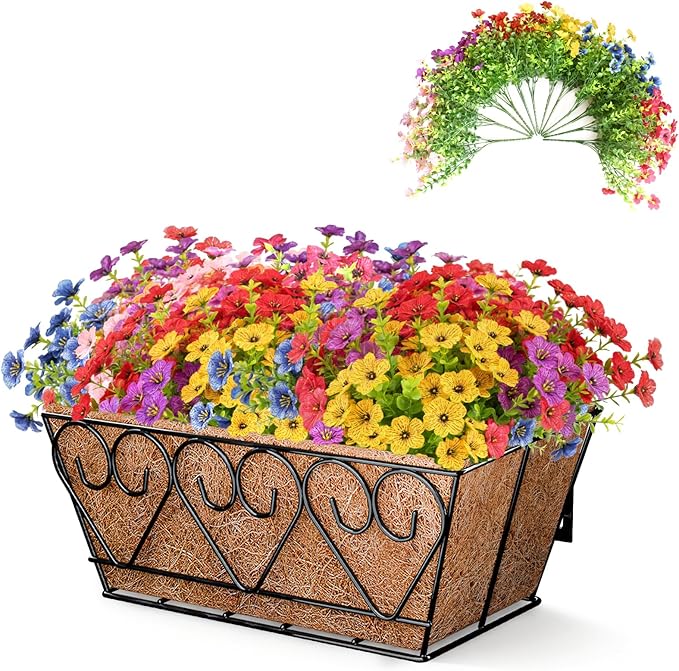 ZeeDix 16 Inch Artificial Flowers Hanging Railing Window Planter Box by ZeeDix