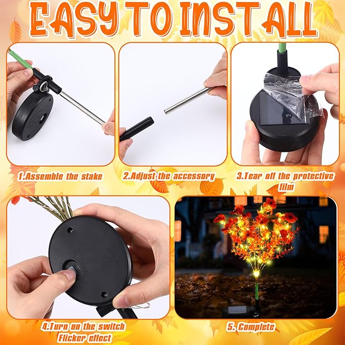 2 Pack Solar Stake Lights Outdoor Decor Waterproof Mums Artificial Flowers - Image 3