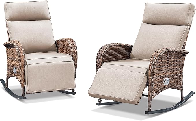 Zero Gravity Patio Rocking Wicker Recliner Chairs Set of 2- Wicker Outdoor - Image 7