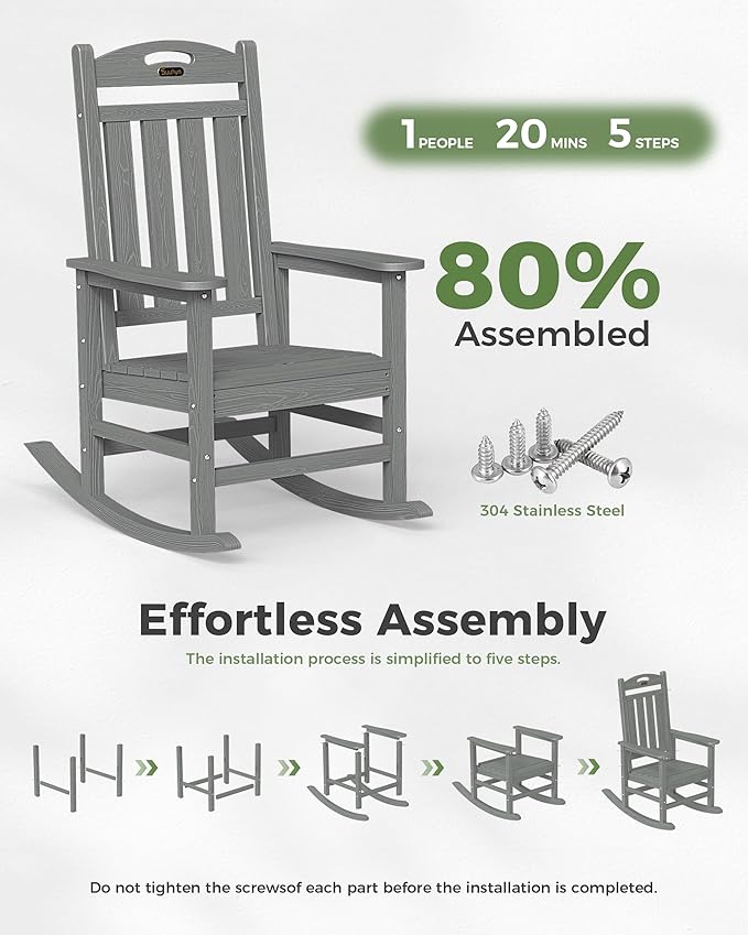 Oversized Outdoor Rocking Chair Set of 4, High Back Porch Rocker Chair - Image 9