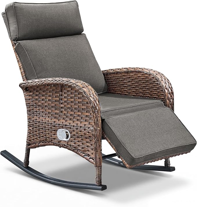 Zero Gravity Patio Rocking Wicker Recliner Chair - Image 7