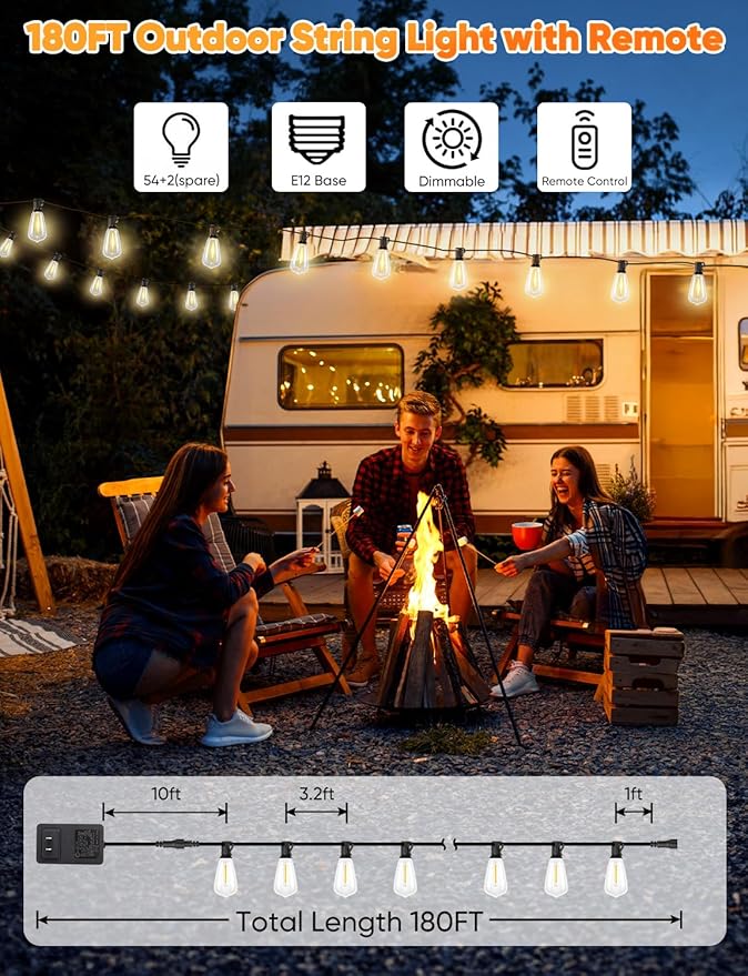 Brightever 180FT LED Outdoor String Lights, Dimmable Patio Lights - Image 5