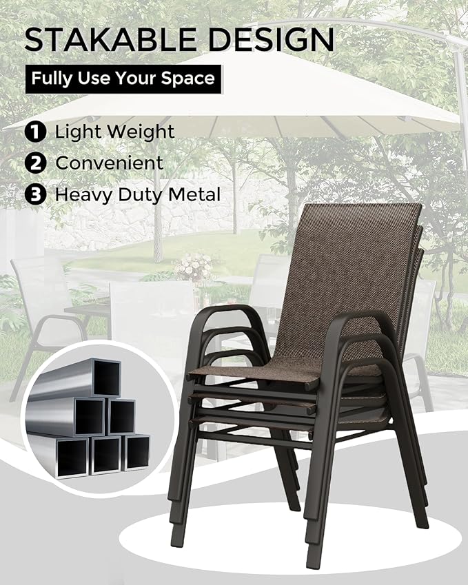 Outdoor Stackable Dining Chairs Set of 4, High-Back Patio Stacking Chairs - Image 6