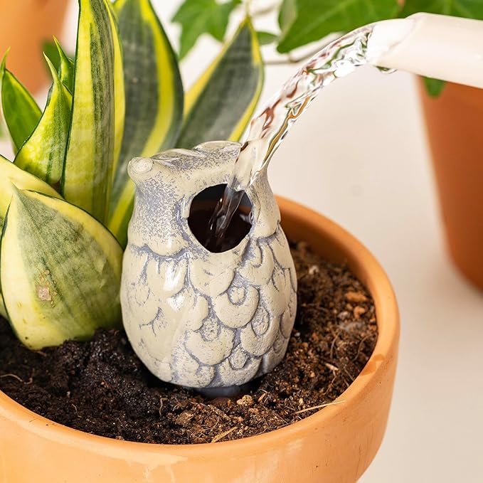4 Pack Handmade Terracotta Owl Watering Spikes and Globes, Self-Watering Plant - Image 5