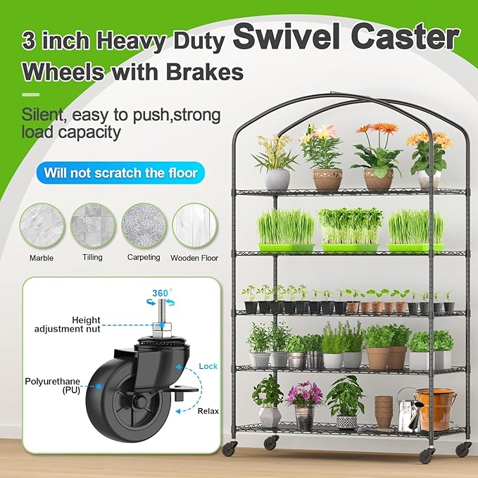 Abimars 5-Tier Greenhouse with Caster Wheel, Each Shelf Height Adjustable Metal - Image 4