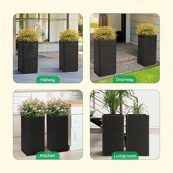 IDZO All-Weather Wicker Planters, 24 in Tall Wicker Planters, Self-Watering - Image 6