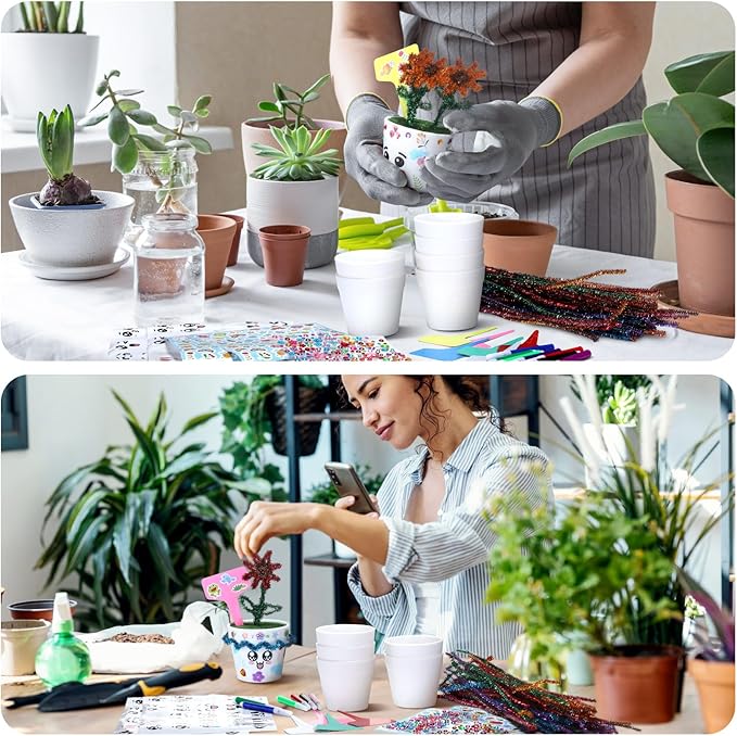 Funnymoom 36 Pcs Garden Plastic Paintable Flower Pot Craft Kit DIY Painting - Image 5