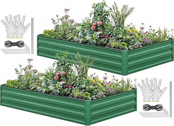 YITAHOME 96x48x12 in 2pcs Galvanized Raised Garden Bed Kit, Large Metal Planter by YITAHOME