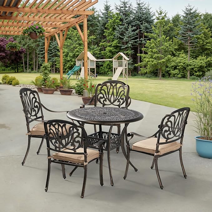 VINGLI 5-Piece Outdoor Patio Dining Set, Cast Aluminum All-Weather Outdoor - Image 6