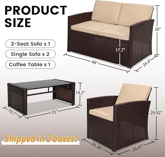4-Piece Patio Furniture Set, Wicker Outdoor Rattan Sectional Sofa - Image 6