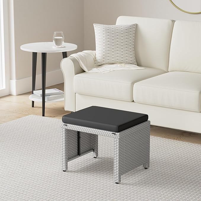Best Choice Products Set of 2 Wicker Ottomans, Additional Seating, Side Table - Image 2