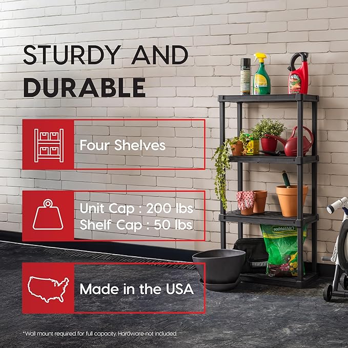 IRIS USA 4-Shelf Light Duty Plastic Storage Shelves, 200lb Capacity, Medium - Image 4