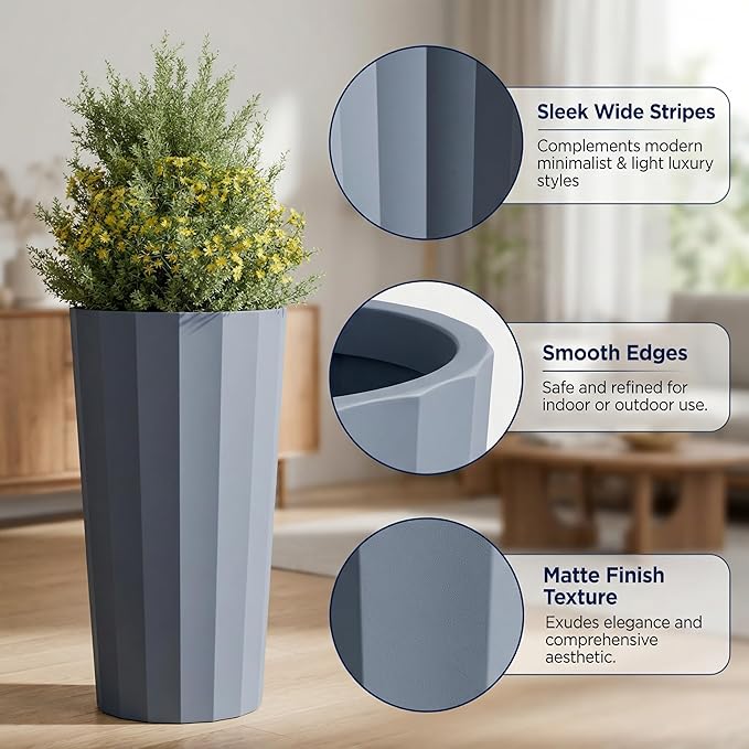 23.6" H Tall Planters for Outdoor Plants, 2 Pack Large Outdoor Planters for - Image 3