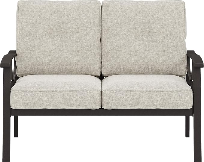 RoyalCraft Patio Loveseat, All-Weather Outdoor 2 Seats Sofa Couch, Khaki Metal - Image 7