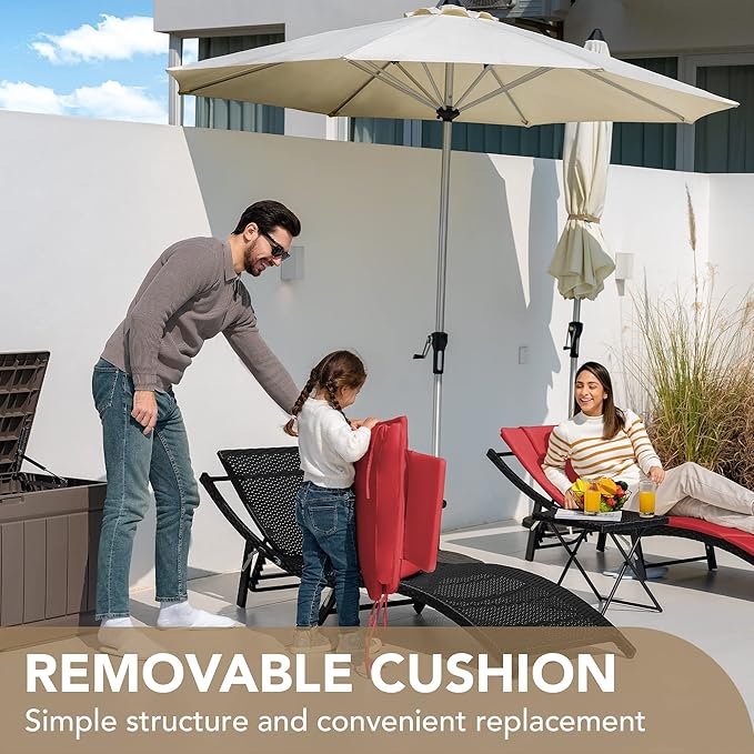 Devoko Patio Chaise Lounge Sets Outdoor Rattan Adjustable Back 3 Pieces - Image 7