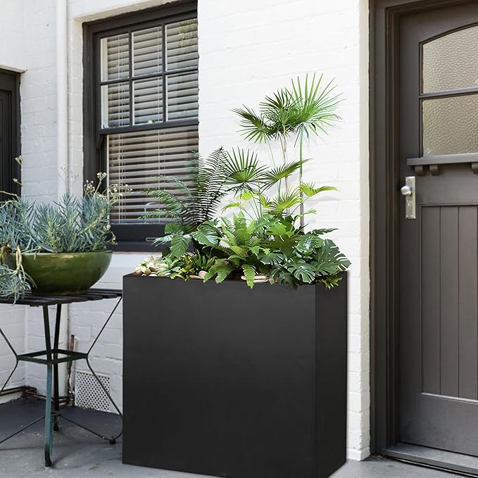 Black Steel Planter Box for Outdoor Plants 24" x 10" x 24" Metal Rectangular - Image 8