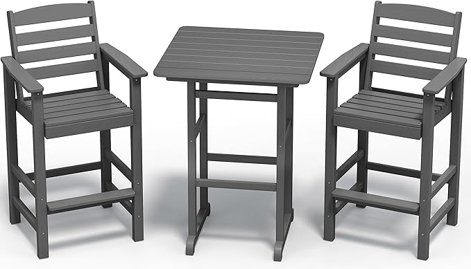 SERWALL Balcony Adirondack Chairs and Table 3 Pieces Set, Adirondack Bar Height by SERWALL