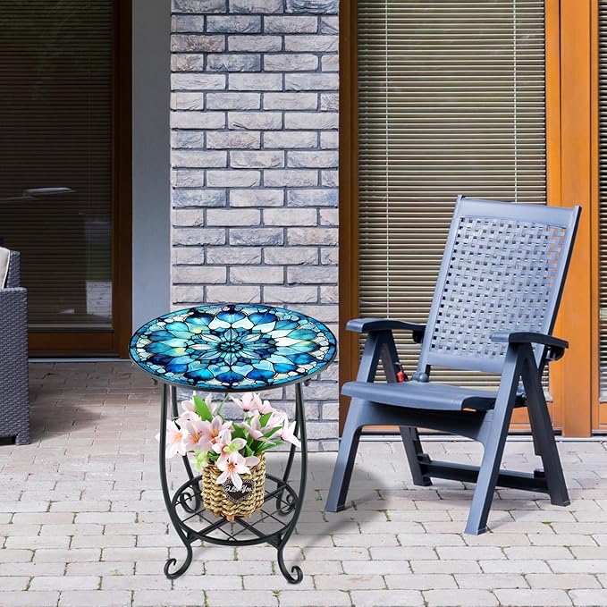 Outdoor Side Table Round Small Mosaic Patio Accent Indoor End Plant Coffee Tea - Image 7