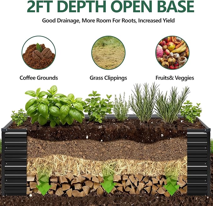 Vengarus 12x2x2FT Galvanized Raised Garden Bed Kit, Large Rectangle Elevated - Image 4