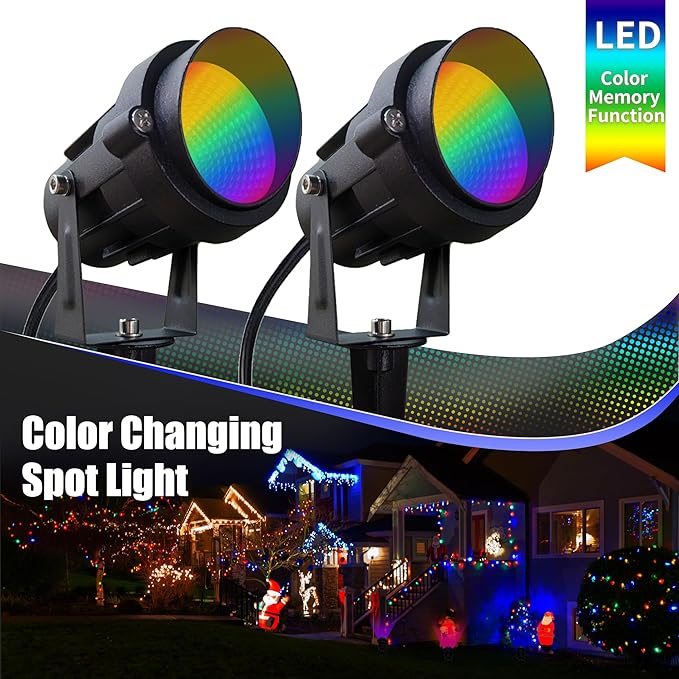 Color Spot Light Outdoor 2-Pack, 120V 12W Waterproof LED Landscape Spotlights - Image 2