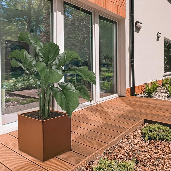Corten Steel Planter Box Large Outdoor Planter 24 Inch Square Cube Planters - Image 7