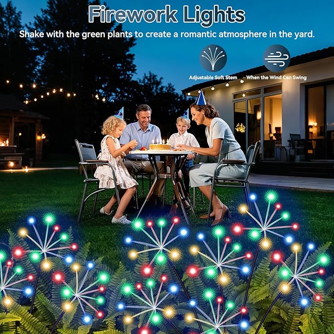 Solar Garden Lights 2 Pack Waterproof Swaying Starburst Light Solar Outdoor - Image 6